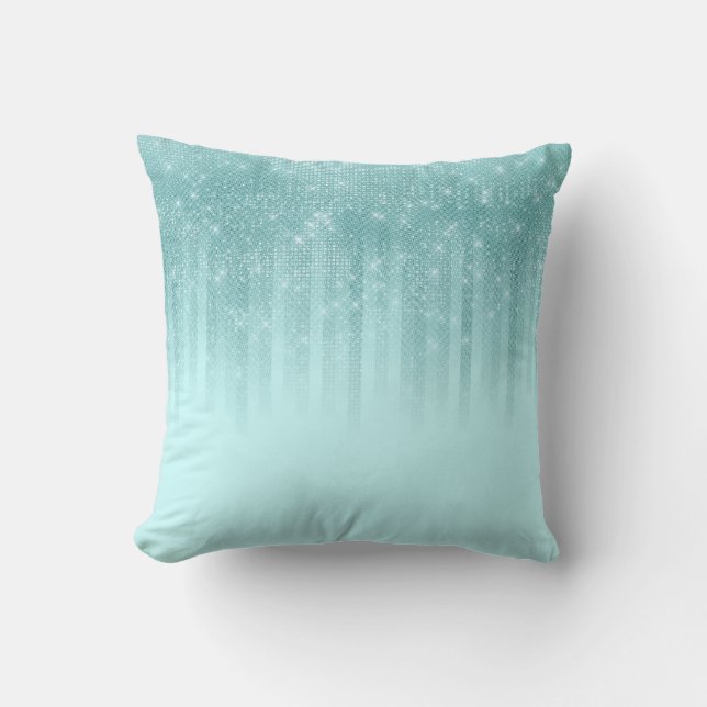 Glam Mint Green Aqua Glitzer Streifen glänzend Kissen (Vorderseite)