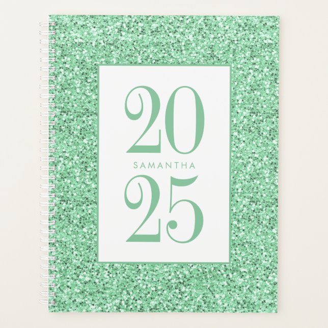 Glam Mint Green Glitter Personalized 2023 Planer (Vorderseite)