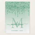 Glam Mint Green Glitzer Tropfen Girly Monogram 202 Planer<br><div class="desc">Modern Glam Mint Green Glitzer Tropfen Girly Feminine Luxury Monogram Script Name 2021 Planer</div>