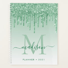 Glam Mint Green Glitzer Tropfen Girly Monogram 202 Planer