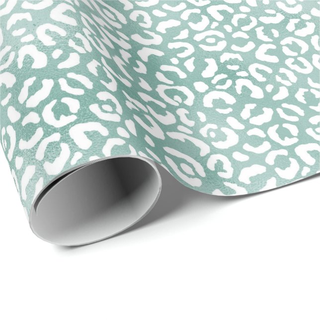 Glam Mint White Leopard Print Geschenkpapier (Rolleneckpunkt)