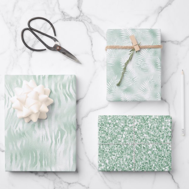 Glam Mint Zebra Print Geschenkpapier Set (Vorderseite)