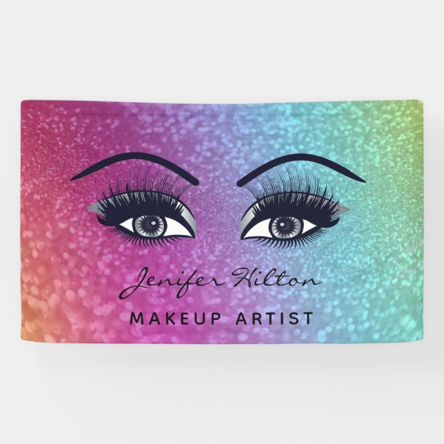 Glam moderne glitzernde Regenbogenwimpern und Auge Banner (Horizontal)