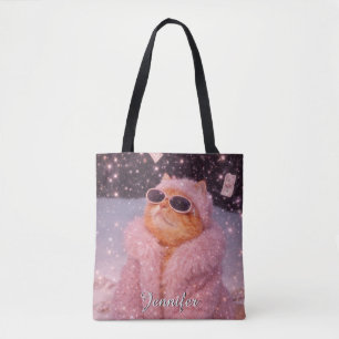 Glam Money Katze in rosa Pelzmantel und Sonnenbril Tasche