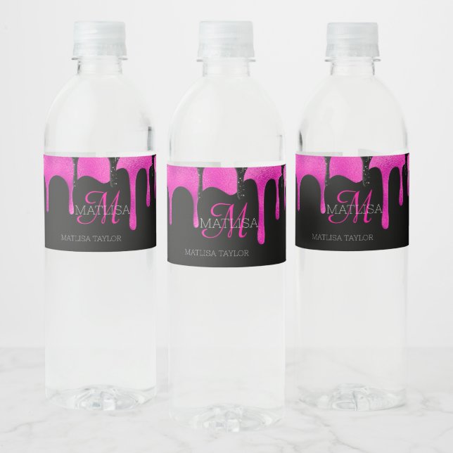 Glam Monogram Drilling Glitzer Schwarz Hot Pink (Flaschen)