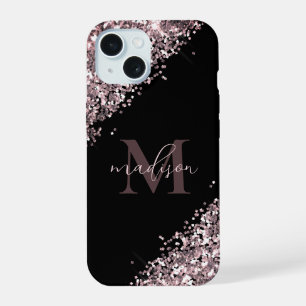 Glam Monogram Glitzer Rose Gold iPhone 15 Hülle