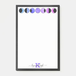 Glam Moon Phases Monogram Name Medium Rechteckig Post-it Klebezettel