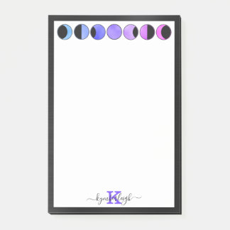 Glam Moon Phases Monogram Name Medium Rechteckig Post-it Klebezettel