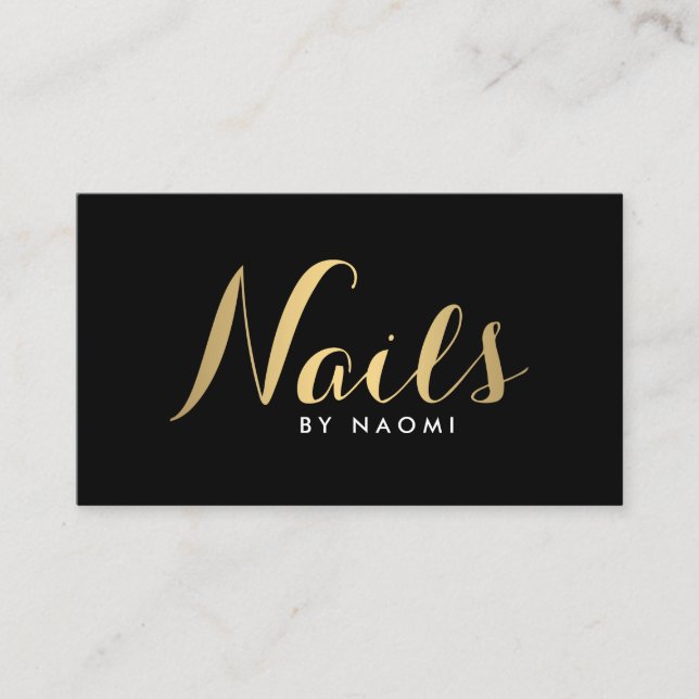 Glam Nails Script Text Gold/Black Business Card Visitenkarte (Vorderseite)