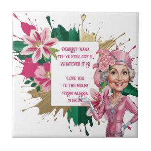 Glam Nana Caricature Geschenk mit rosa und goldene Fliese