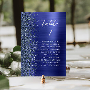 Glam Navy Blau Metallic Glitter Schrift Hochzeit Tischnummer