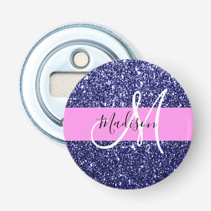 Glam Navy Blau Pink Glitter Funkeln Name Monogramm Flaschenöffner