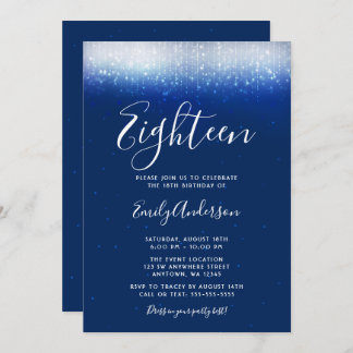 Glam Navy Blue 18. Geburtstag Einladung