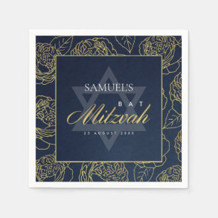 GLAM NAVY BLUE GOLD ROSE FLORAL BAR BAT MITZVAH SERVIETTE