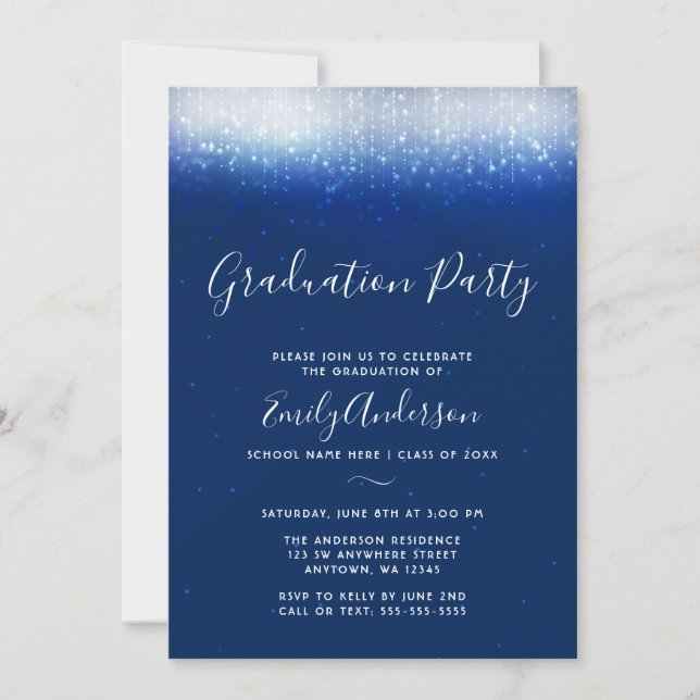 Glam Navy Blue Graduation Party Einladung (Vorderseite)