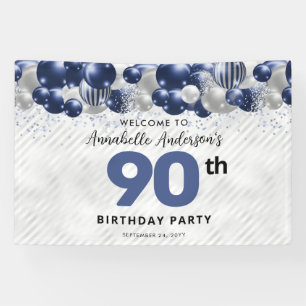 Glam Navy Blue Silver Balloon Glitzer Willkommen Banner