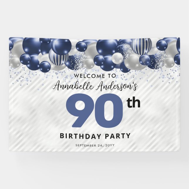 Glam Navy Blue Silver Balloon Glitzer Willkommen Banner (Horizontal)
