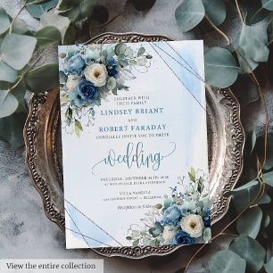 Glam Navy Blue Silver Frame Wedding Einladung