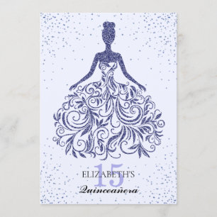 Glam Navy Blue Sparkle Dress Quinceañera Glitzer Einladung