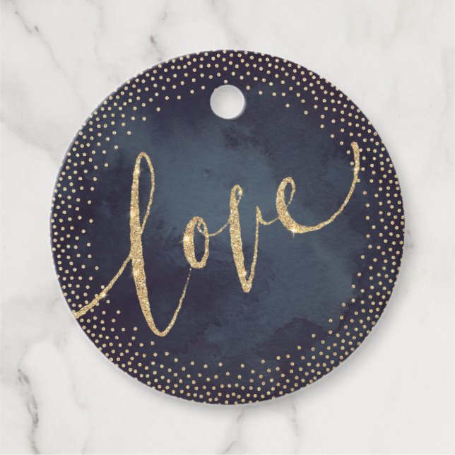 Glam Night Gold Glitzer Kalligrafie Liebe Monogram Geschenkanhänger (Vorderseite)