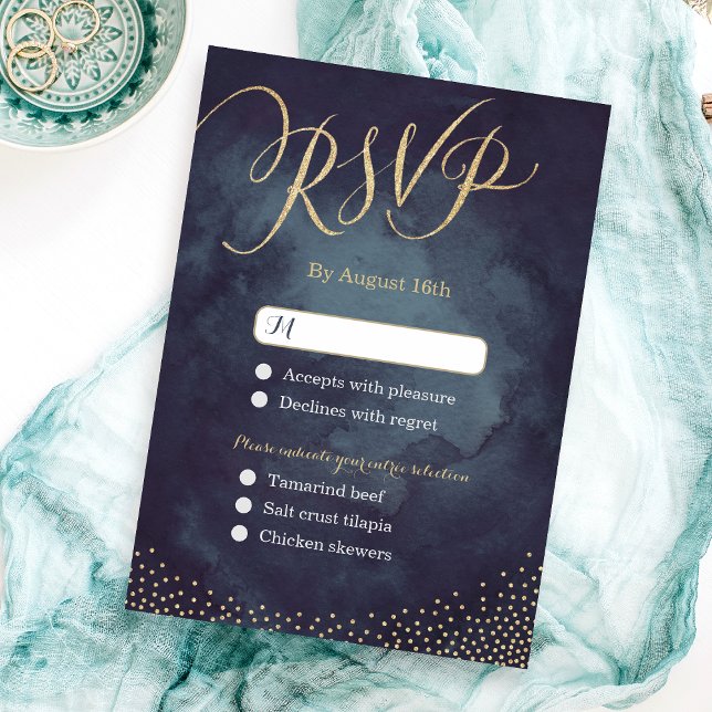 Glam Night Gold Glitzer Kalligraphie Hochzeit RSVP (Glam night gold glitter calligraphy wedding RSVP)