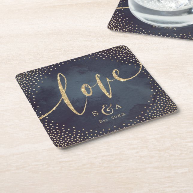 Glam Night Imitats Gold Glitzer Hochzeit Monogramm Rechteckiger Pappuntersetzer (angewinkelt)
