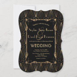 Glam Old Hollywood Gold Black Great Gatsby Wedding Einladung