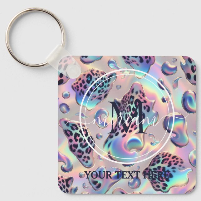Glam Opal Leopard Print Mädchen Schlüsselanhänger (Vorderseite)