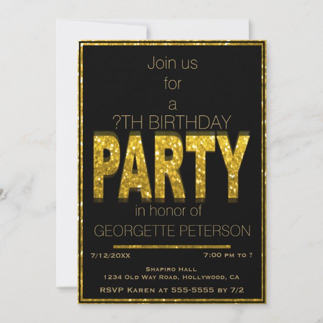 Glam Or | Invitation de fête d'anniversaire (Devant)