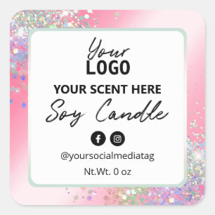 Glam Parties scintillant rose Soy Candle Étiquette