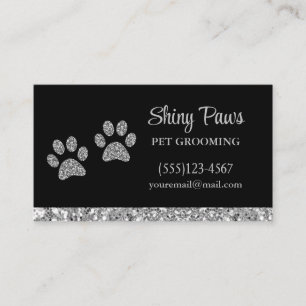 Glam Paw Print Dog Pet Grooming Glitzer Visitenkarte