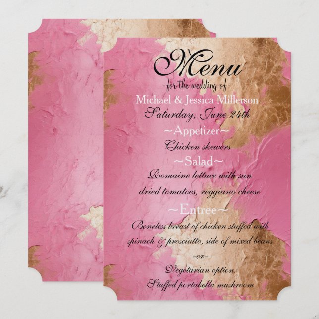 Glam Pink and Gold Wedding Menu Menükarte (Vorne/Hinten)