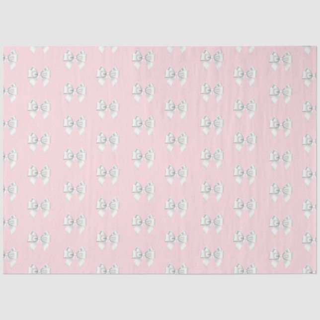 Glam Pink Aqua Blue Tiffany Thema White Bow Seidenpapier (Vorderseite)