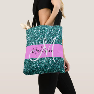 Glam Pink Aquamarin Green Glitzer Sparkname Monogr Tasche
