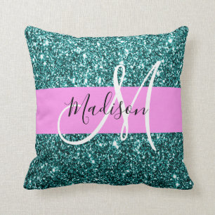 Glam Pink Aquamariner grüner Glitzer Kissen