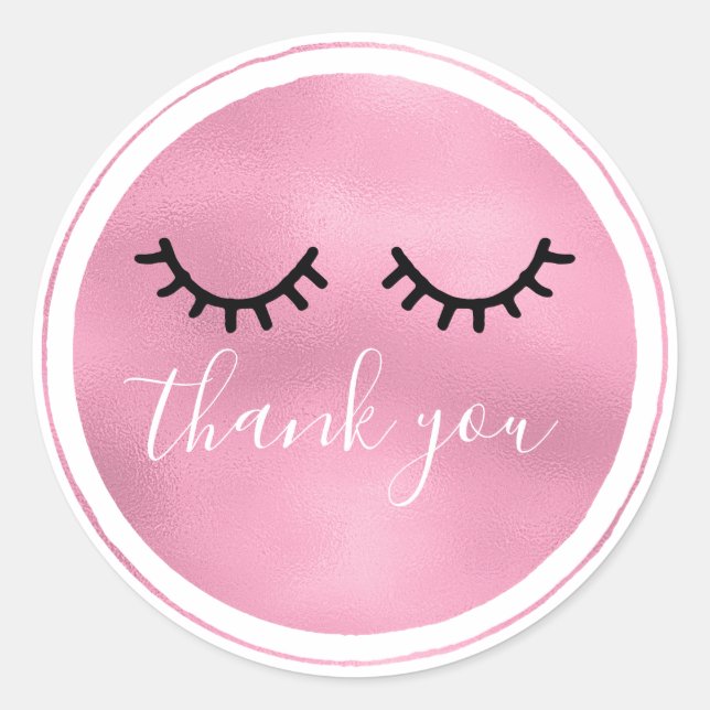 Glam Pink Black Eyelashes Vielen Dank Runder Aufkleber (Vorderseite)
