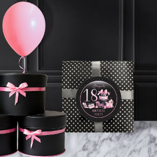Glam Pink Black Fashion 18. Geburtstagsparty Runder Aufkleber