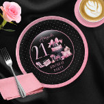 Glam Pink Black Fashion 21. Geburtstag Party Pappteller<br><div class="desc">Glamouröses französisches Couture-inspiriert,  rosa und schwarz "21" 21. Geburtstag Design mit einem Hutkasten Kuchen,  rosa Stilettos und einem Schminkbeutel zwischen verschiedenen ungeöffneten Geburtstagsgeschenke und üppigen Kuchen. Ideal zum Feiern von Geburtstagsfeiern. Das Alter wird in einem uneditierbaren Imitat rosa Glitzer Schriftart erstellt.</div>