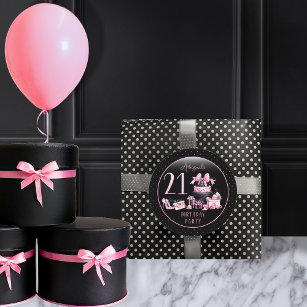 Glam Pink Black Fashion 21. Geburtstag Party Runder Aufkleber