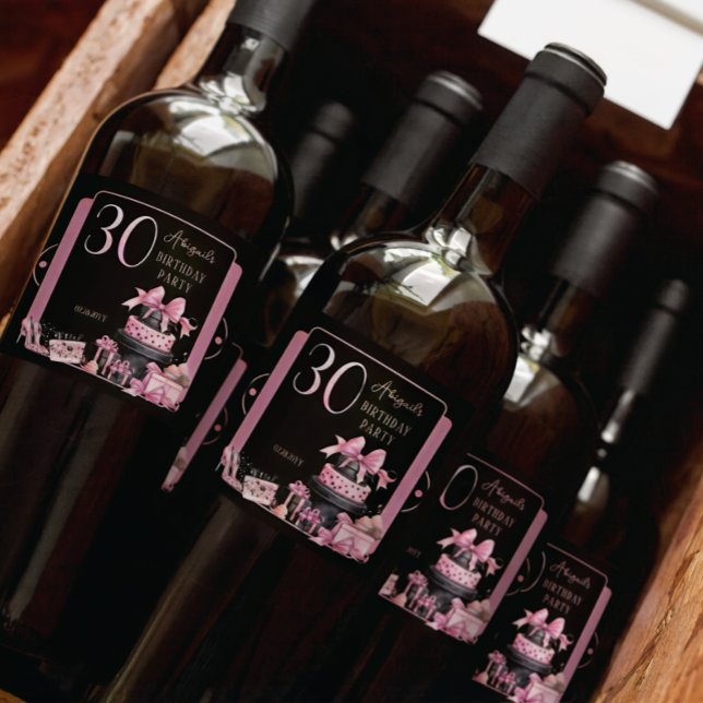 Glam Pink Black Fashion 30. Geburtstag Party (Glam Pink and Black French Couture Fashion 30th Birthday Party Bottle Labels)