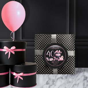 Glam Pink Black Fashion 40. Geburtstag Party Runder Aufkleber