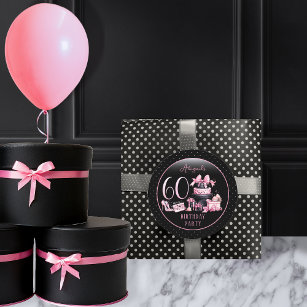 Glam Pink Black Fashion 60. Geburtstagsparty Runder Aufkleber