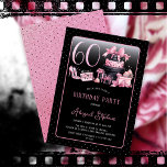 Glam Pink Black Fashion 60th Birthday Party Einladung<br><div class="desc">Glamorous French couture-inspired, pink and black "60" 60th birthday design featuring a hat box cake, pink stilettos and a makeup bag among various unopened birthday presents and luscious cupcakes. Perfect for celebrating birthday occasions. Age is created in an uneditable faux pink glitter font. Please message designer if you need this...</div>