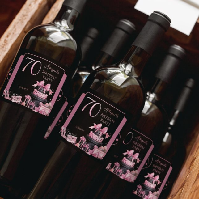 Glam Pink Black Fashion 70. Geburtstagsparty (Glam Pink and Black French Couture Fashion 70th Birthday Party Bottle Labels)