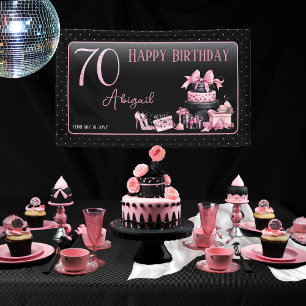 Glam Pink Black Fashion 70. Geburtstagsparty Banner