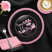 Glam Pink Black Fashion Sweet 16 Birthday Party