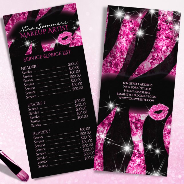 Glam Pink Black Glitzer Preisliste Menü (Von Creator hochgeladen)