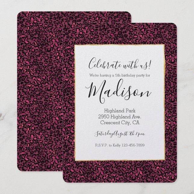 Glam Pink Black Leopard Print Einladung (Vorne/Hinten)