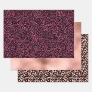 Glam Pink Black Leopard Print Geschenkpapier Set