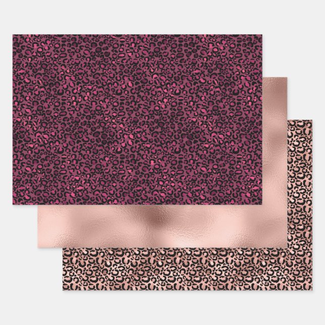 Glam Pink Black Leopard Print Geschenkpapier Set (Set)